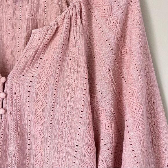 Frye Blush Pink Textured Long Puff Sleeve Western Cottagecore Blouse SZ XL - Picture 3 of 13